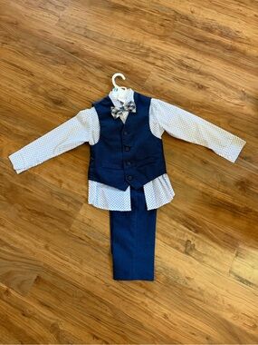 Van Heusen Navy Blue Vest & Pants Set with White Polka Dot Shirt